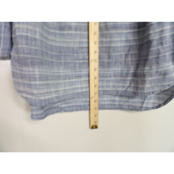 Merona Denim Blue Henley Striped Boyfriend Shirt Tunic Cotton Blouse | Large‎ - Picture 4 of 8